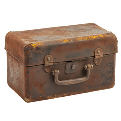 PNG Rusty vintage metal toolbox with aged handle, isolated on white background, showcasing worn, weathered surface and patina