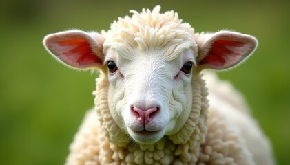 Obraz premium Close-up portrait of a fluffy sheep, isolated , fleece, agriculture, wildlife