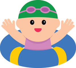 Vector illustration of a child floating in a swim ring at the pool. Perfect for summer-themed content, children's materials, vacation designs, or educational and seasonal graphics.