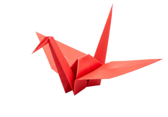 Illustration of a Red Origami Paper Bird Crane with Transparent Background