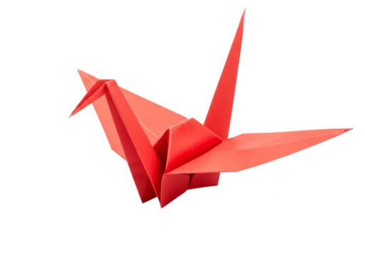 Illustration of a Red Origami Paper Bird Crane with Transparent Background - Powered by Adobe