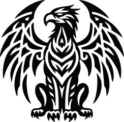 Griffin Logo, Silhouette of griffin with open beak and raised wing Logo vector, Heraldry animal, Griffin Mythical Creature Emblem mascot Vector Design Logo