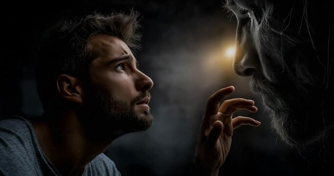 Skeptical Man Touches Risen Figure