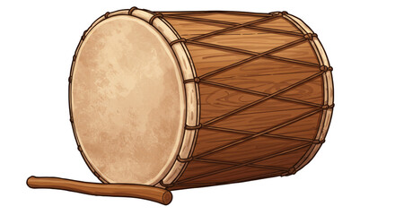 Illustration of an Isolated Drum With Wooden Body and Pixel Art Style