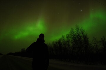 Aurora borealis Northern Lights fully covered the sky. Lapland amazing scenery