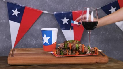 Chile Fiestas Patrias Chilean Flag Anniversary national day anticuchos wine glass