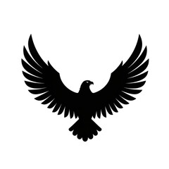 Fototapeta premium Illustration of Black Eagle Silhouette with Spread Wings on Transparent