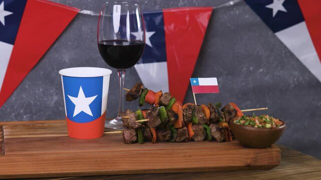 Chile Fiestas Patrias Chilean Flag Anniversary national day anticuchos meat wine