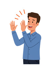 Illustration of Man Applauding with Hands Up Transparent Background