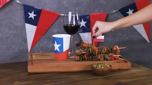 Chile Fiestas Patrias Chilean Flag background wine glass Anniversary national day anticuchos