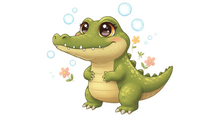 Fototapeta premium Illustration of Cute Green Crocodile Baby Animal on Transparent Background
