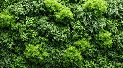 Green foliage background with dense fresh leaves creating vibrant natural texture full of lively and healthy plant life