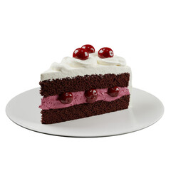 Illustration of Chocolate Cherry Cream Cake Slice on a White Plate
