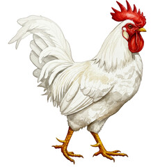 Illustration of Detailed White Rooster Isolated on Transparent Background