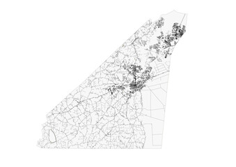 Suffolk black and white map showcasing highways and buildings. Clean vector design, focused on road networks and city structures for monochrome visualization or print.