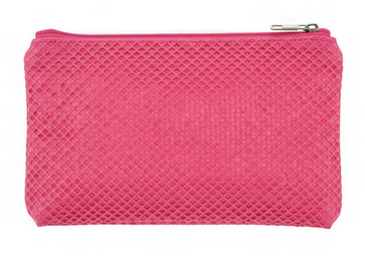 Pink cosmetic bag with zipper isolated on transparent background