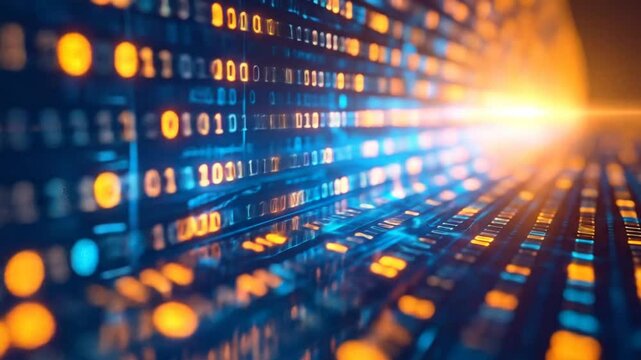 Abstract Binary Code Pattern Glowing In Orange And Blue