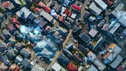 住宅地の真俯瞰空撮風景と通信ネットワークのコンセプト - Powered by Adobe