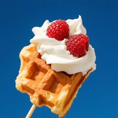 4k high quality Ai generative HD photo realistic store business menu sell selling restaurant food fresh dish waffle flat croissant pastry whipped cream stick  sweet strawberry topping melt raspberry