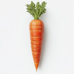 Close-up of a Fresh, Vibrant Orange Carrot with Green Top on Plain White Background for Healthy Eating Concepts