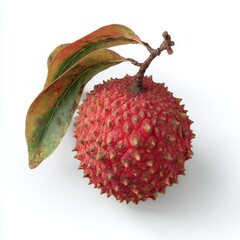 Fresh Lychee Fruit with Leaf on White Background, Vibrant Colors and Unique Texture Ideal for Culinary and Decorative Use