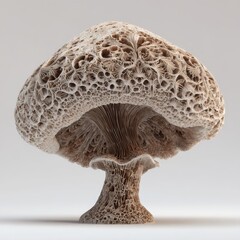 Intricate Mushroom with Unique Texture and Shape Displayed on Neutral Background
