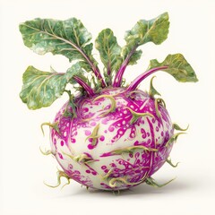 Unique and Vibrant Root Vegetable with Purple and Green Leaves Showcasing Nature's Colorful Patterns and Shapes