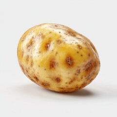 Fresh Organic Potato on White Background with Natural Texture and Unique Brown Spots Ideal for Culinary and Farming Use