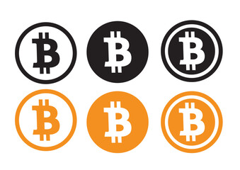Obraz premium Collection of Bitcoin logos in contrasting colors including black, white, and orange, ideal for cryptocurrency branding