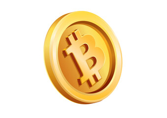 Three dimensional golden Bitcoin coin design, representing digital currency and modern financial investment