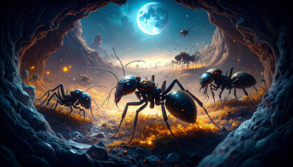 Cybersecurity Ant Colony Defense. Artificial Intelligence concept. Generated Image