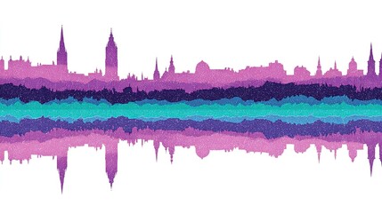 City skyline reflected in multicolored layers.