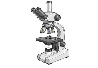 Illustration of White Microscope for Scientific Research on Transparent Background