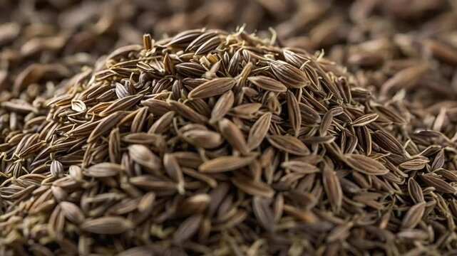 CloseUp View of Aromatic Brown Cumin Seeds Pile