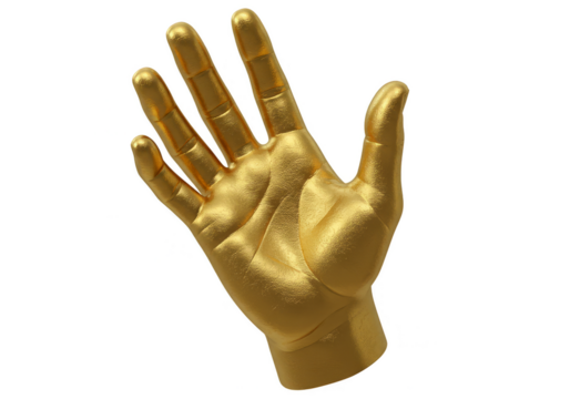 Isolated Abstract Golden Hand Metallic Gesture Object on Transparent PNG