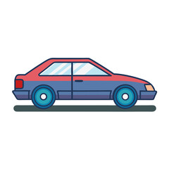 Stylized two tone sedan car illustration with blue wheels
