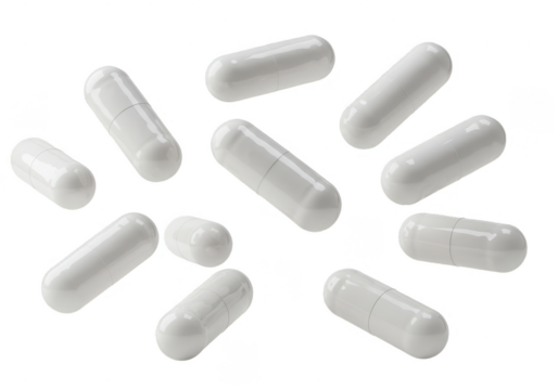 Isolated Background Many White Medicine Capsules on Transparent Background