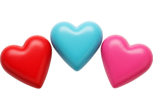 Illustration Of Three Hearts In Red Pink And Blue With Transparent Background