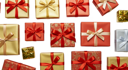Isolated Background Of Golden Red Christmas Presents Gift and Celebration