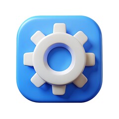3d render of a white gear on blue square