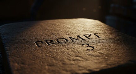Mysterious Stone Tablet with Engraved 'PROMPT 3' - Intriguing Enigma, Ancient Artifact, Textured Surface, Dark Background, Illuminated Inscription