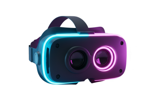 Isolated 3D Rendering of Neon VR Headset for Gaming Technology Device