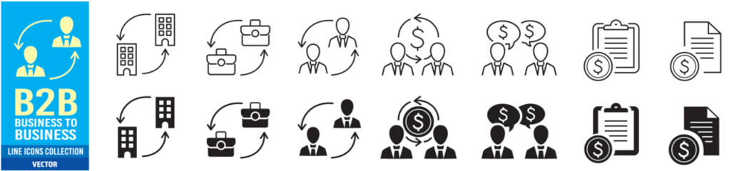 B2B icon set. Business to business. Editable stroke line icons collection. Vector illustration.
