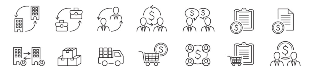 B2B icon set. Business to business. Editable stroke line icons collection. Vector illustration.
