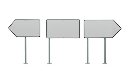 Illustration of Three Blank White Arrow Direction Signs On Poles Isolated