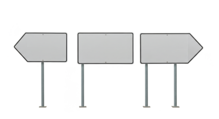 Illustration of Three Blank White Arrow Direction Signs On Poles Isolated