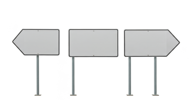 Illustration of Three Blank White Arrow Direction Signs On Poles Isolated