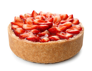 Sweet strawberry tart on white background