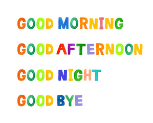英語のあいさつのカラフルな手書き文字セット