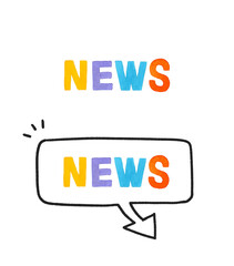 news（ニュース）のカラフルな手書き文字とフキダシのセット